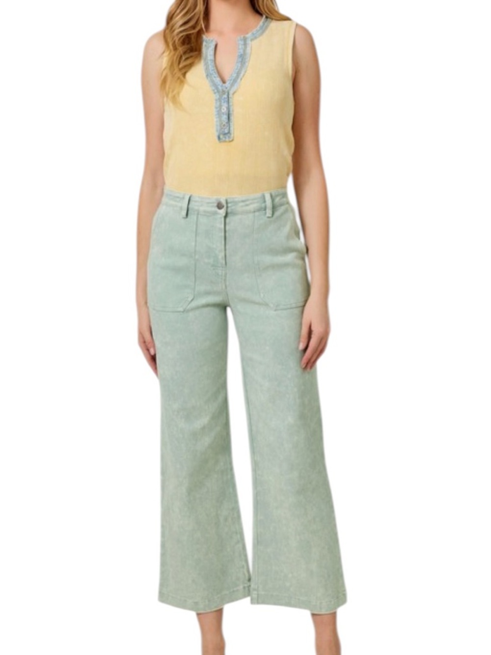 Women’s Medium  Wide-Leg High-Waist Jeans in Mint Green New With Tag